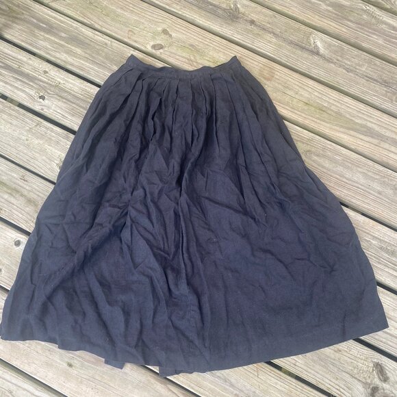 Vintage Black Linen Pleated Full Maxi Skirt Size Small - Picture 2 of 6
